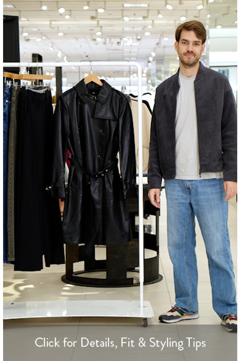 Double Breasted Water Repellent Faux Leather Trench Coat video
