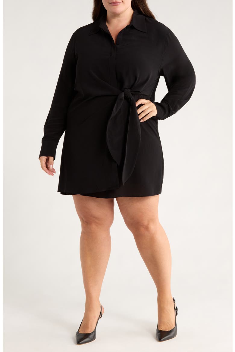 Long Sleeve Faux Wrap Dress, Main, color, BLACK
