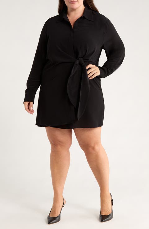 Long Sleeve Faux Wrap Dress (Plus)