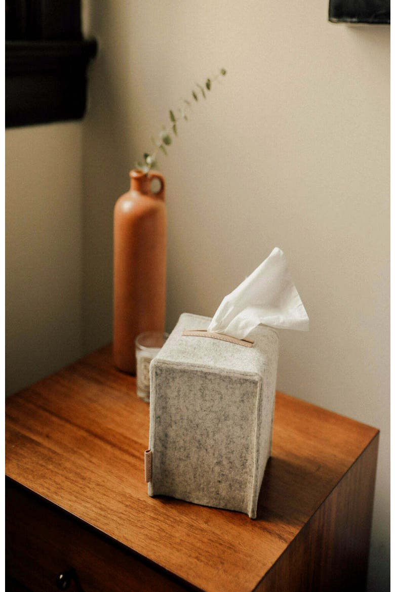 Merino Wool Small Tissue Box Cover, Alternate, color, Heather White Vachetta