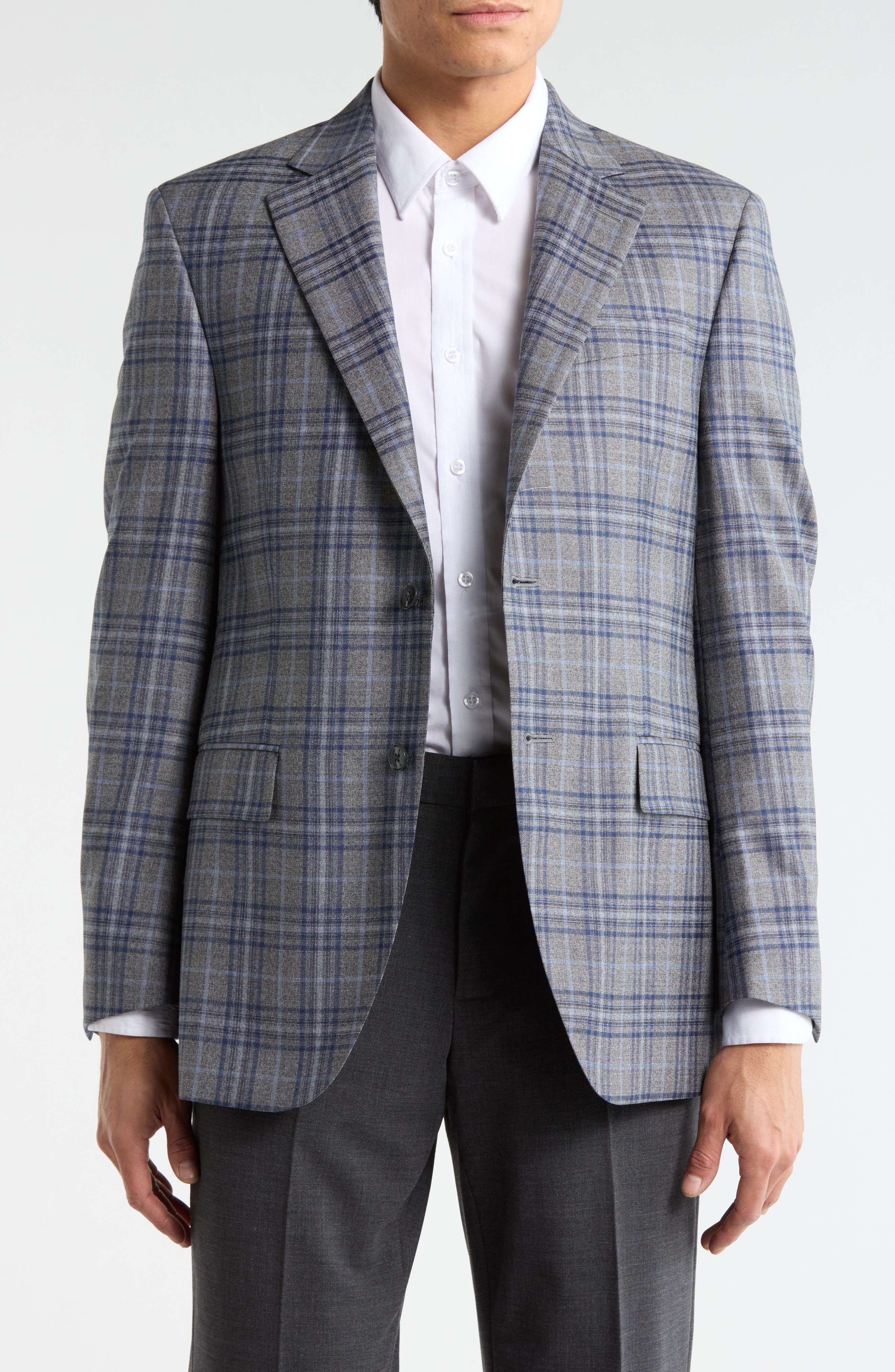 Peter Millar Mid Grey Plaid Wool Blazer