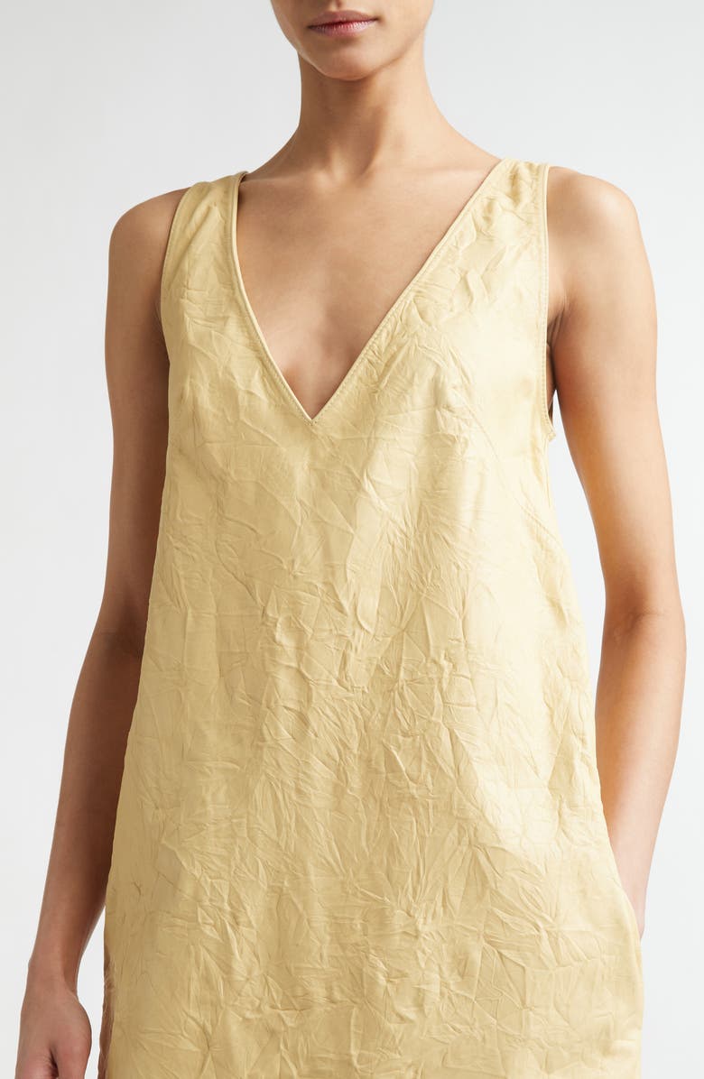 TOTEME Crinkled Leather Shift Dress, Alternate, color, Champagne
