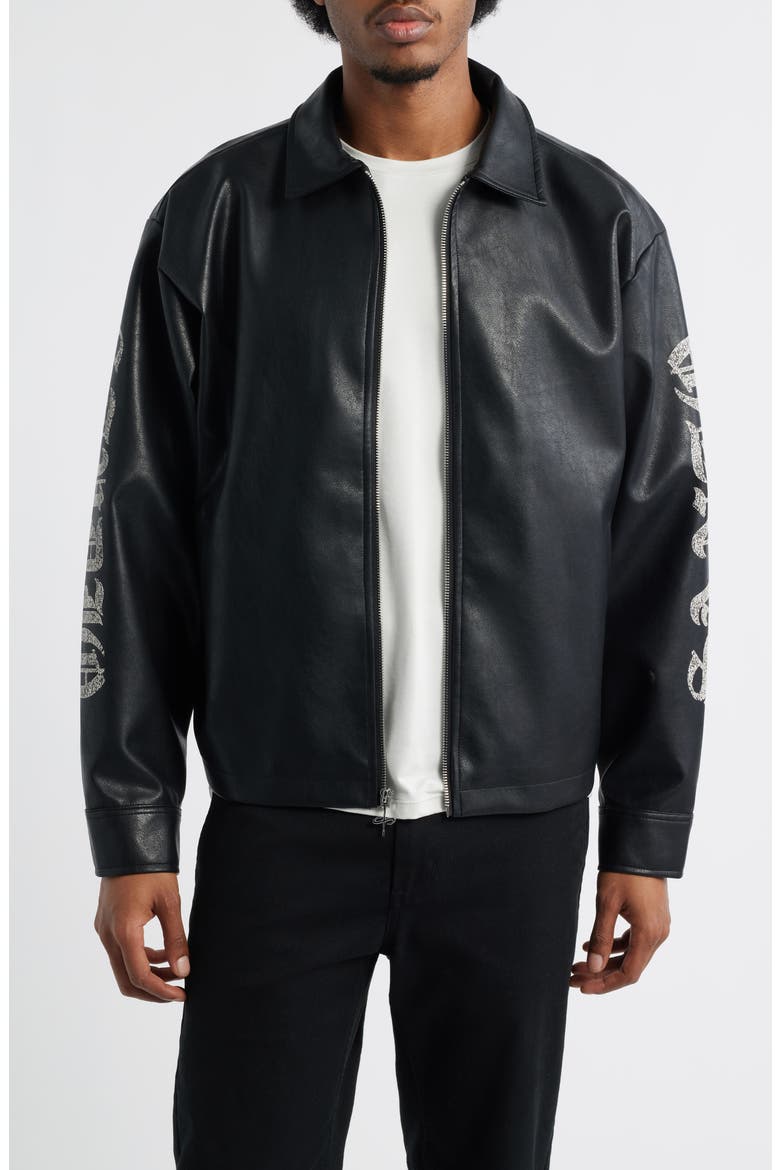 Faux Leather Jacket, Main, color, BLACK FADE