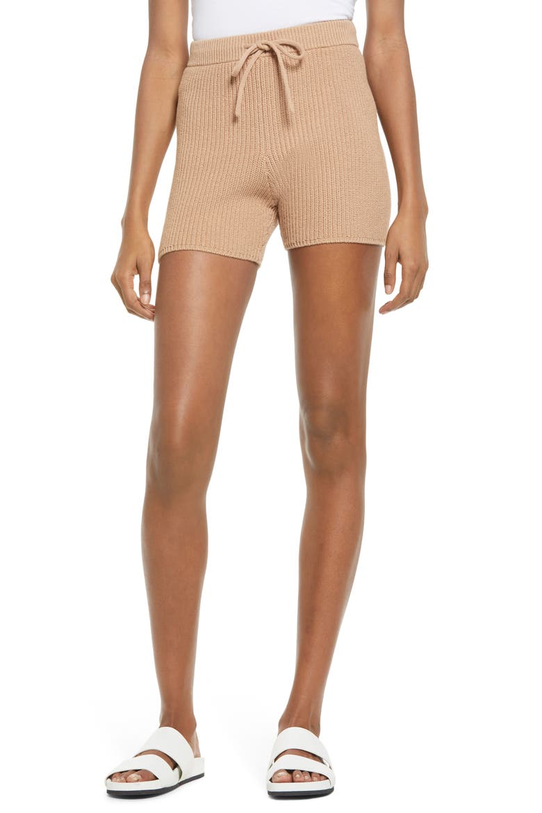 Sanzo Tie Waist Knit Shorts, Main, color, BUFF