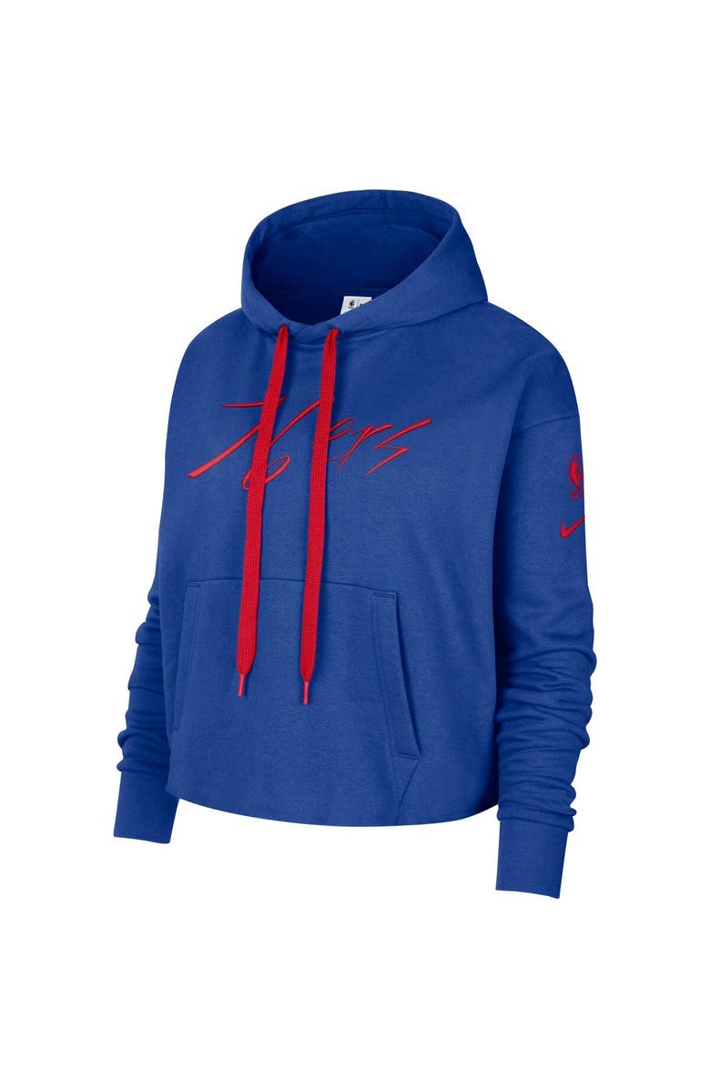 Nike Women's Nike Royal Philadelphia 76ers Split Flip Courtside Cropped Pullover Hoodie, Alternate, color, Royal