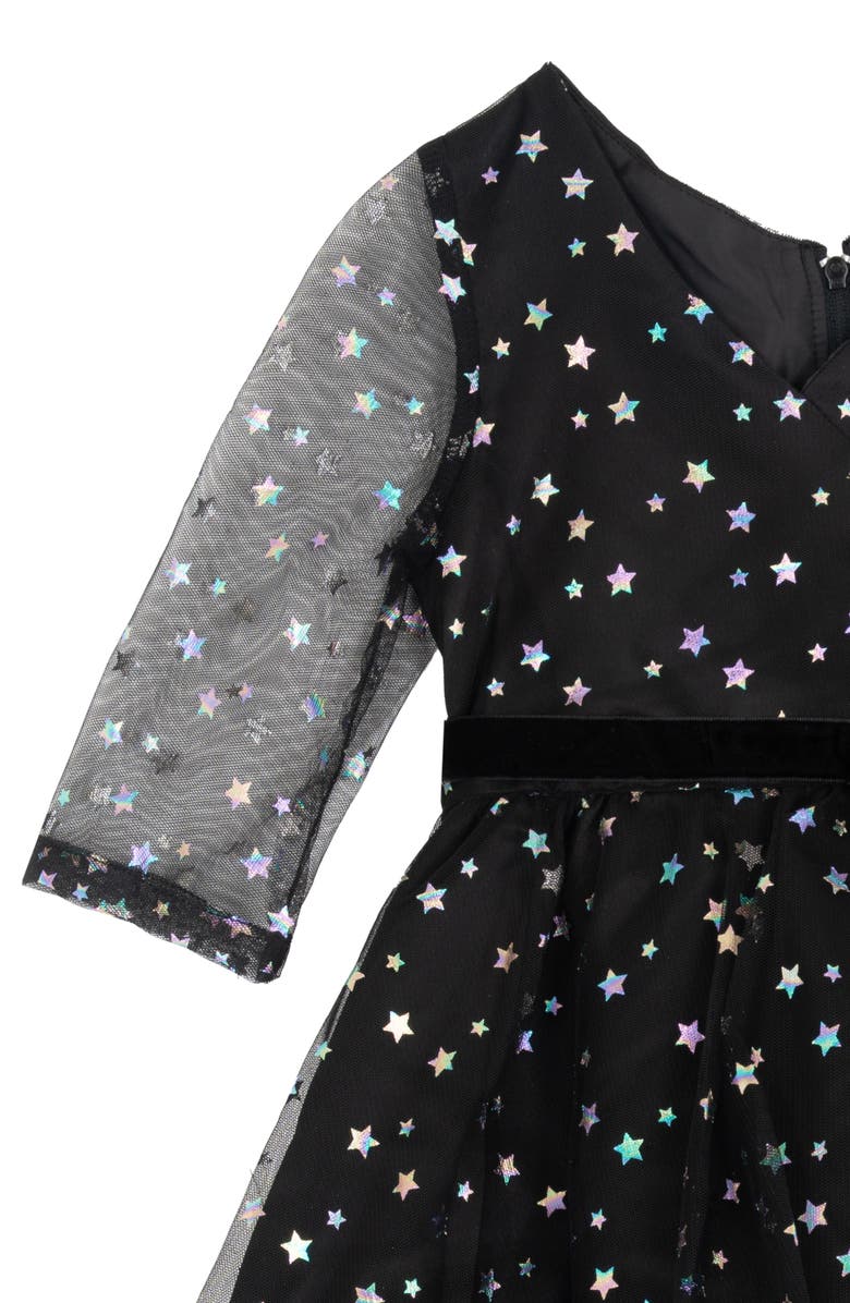 Rare Editions Kids' Foil Stars Mesh Party Dress, Alternate, color, Black