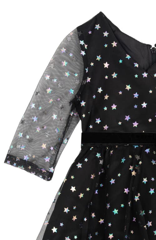 Rare Editions Kids' Foil Stars Mesh Party Dress In Black