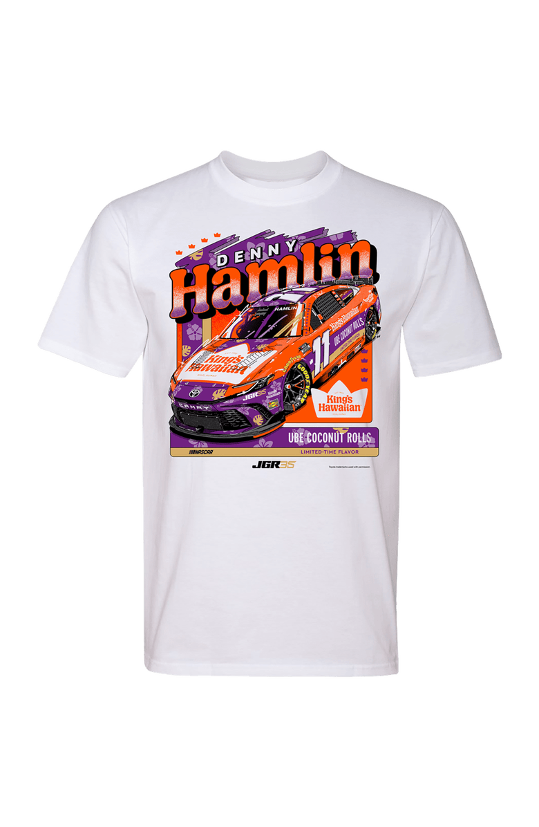 Classic Ink Men's Classic Ink White Denny Hamlin King's Hawaiian Car T-Shirt, Alternate, color, White