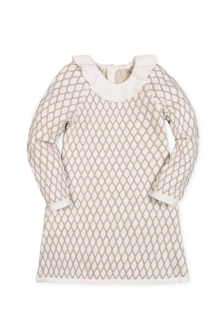 Kids' Organic Ruffle Collar Sweater Dress, Main, color, Taupe Lattice