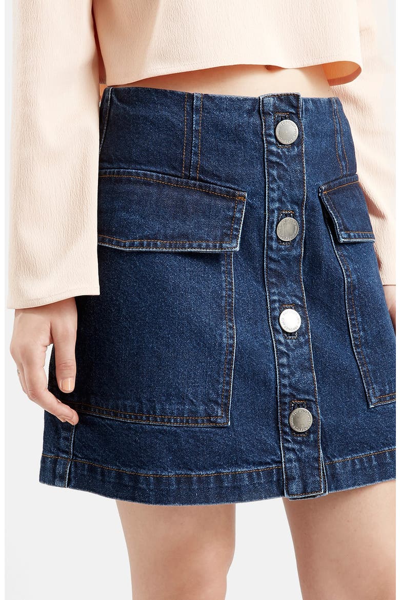 Button Front Denim Skirt, Alternate, color, INDIGO