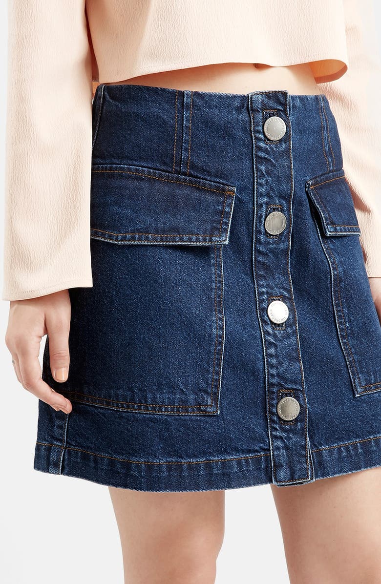 Topshop Button Front Denim Skirt, Alternate, color,