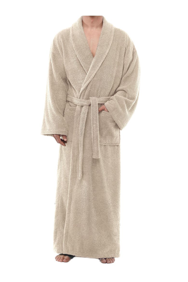 Mens Classic Shawl Collar Ankle Length Terry Bathrobe, Main, color, Latte