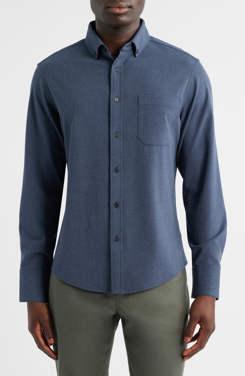 Mizzen+Main City Flannel Trim Fit Button-Down Shirt, Main, color, Navy Heather