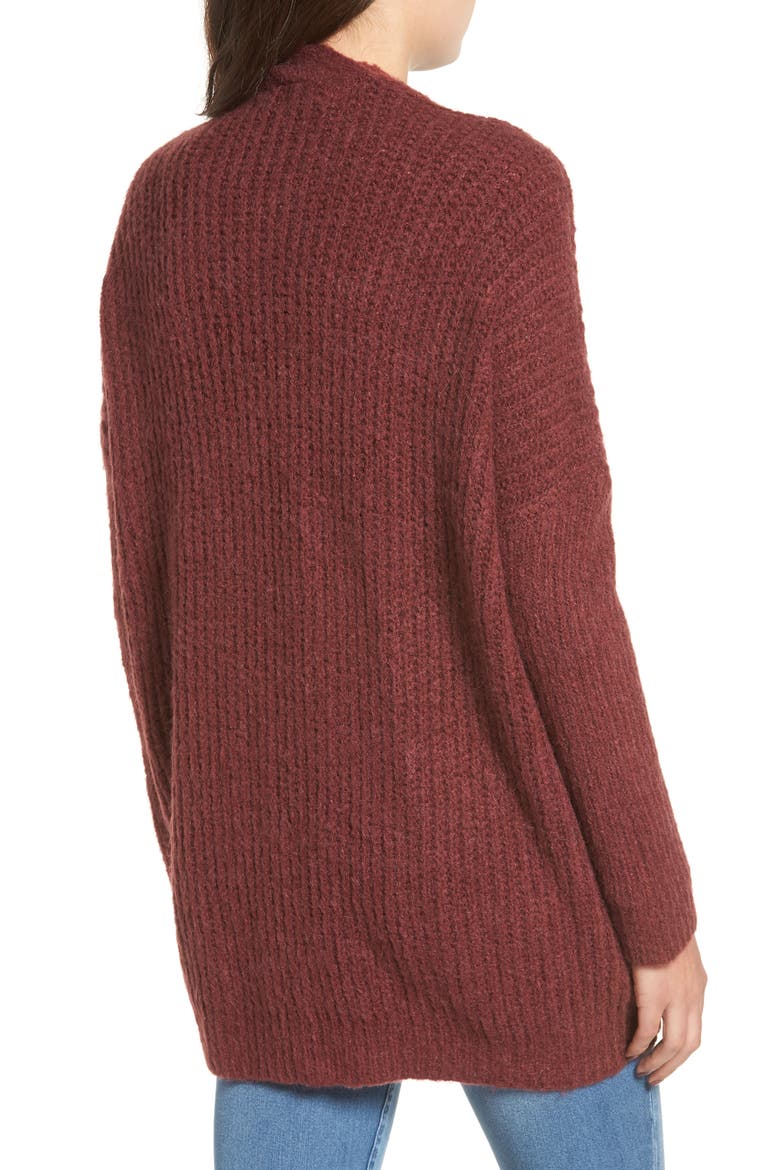 Rib Knit Open Cardigan, Alternate, color, DUST PLUM