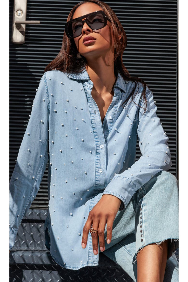 Marcello Pearl Denim Shirt, Alternate, color, Light Blue/Pearl