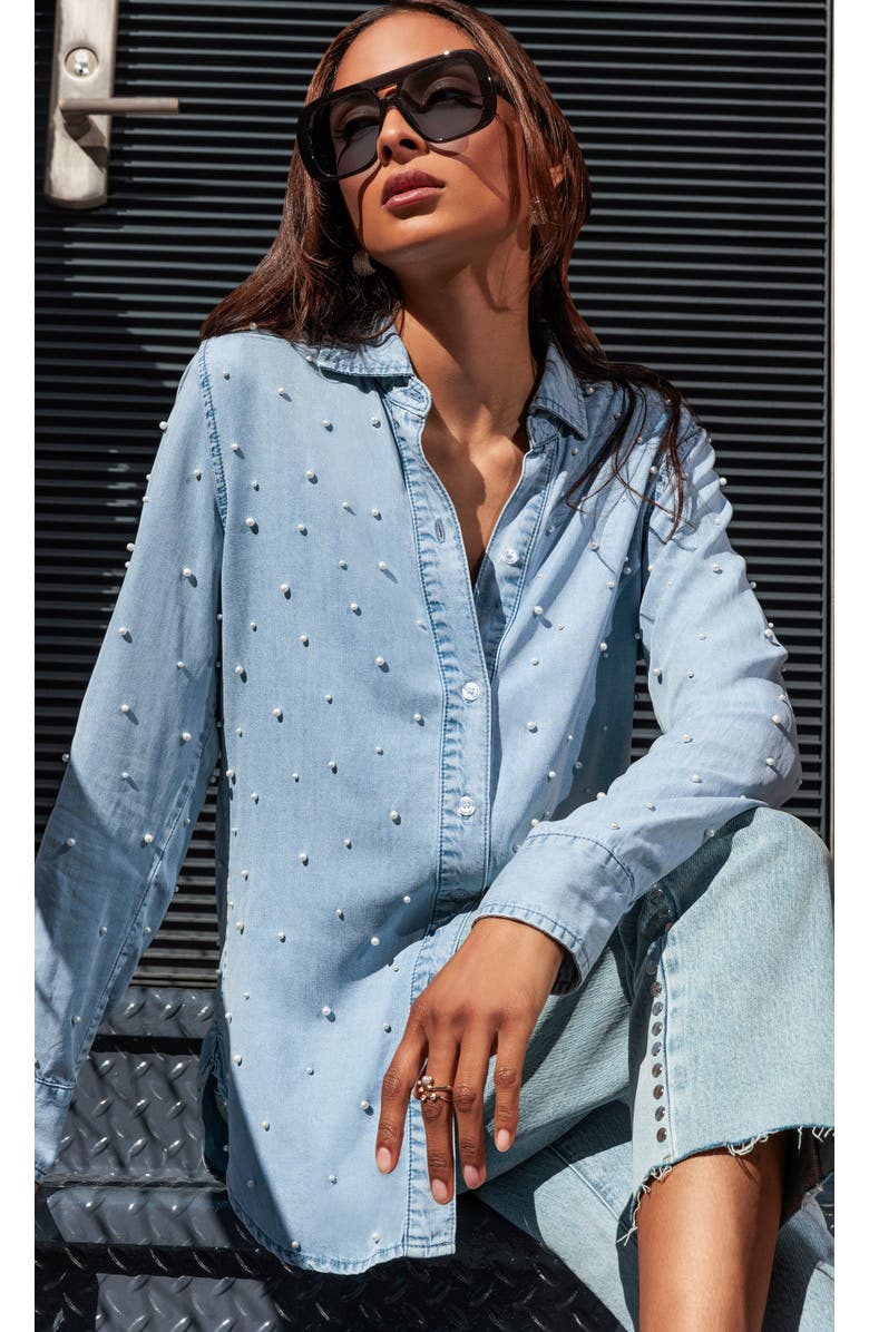 Generation Love Marcello Pearl Denim Shirt, Alternate, color, Light Blue/Pearl
