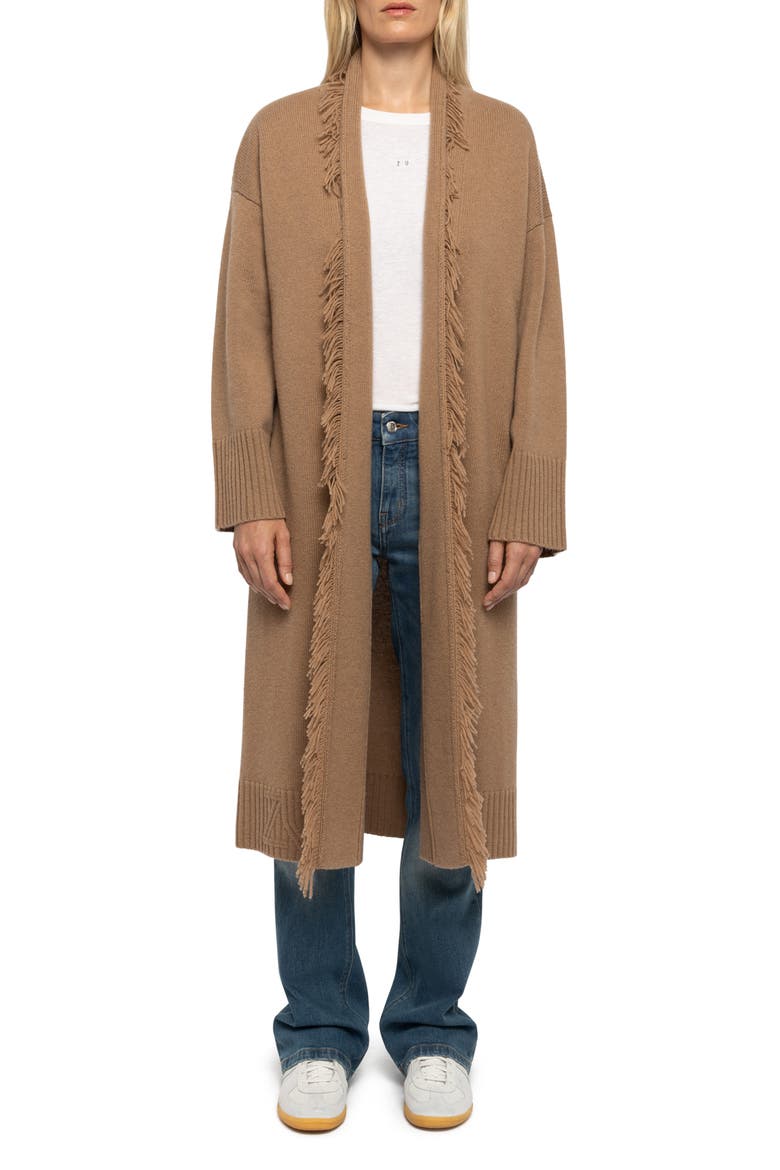 Camy Longline Fringe Cardigan, Main, color, CAMEL