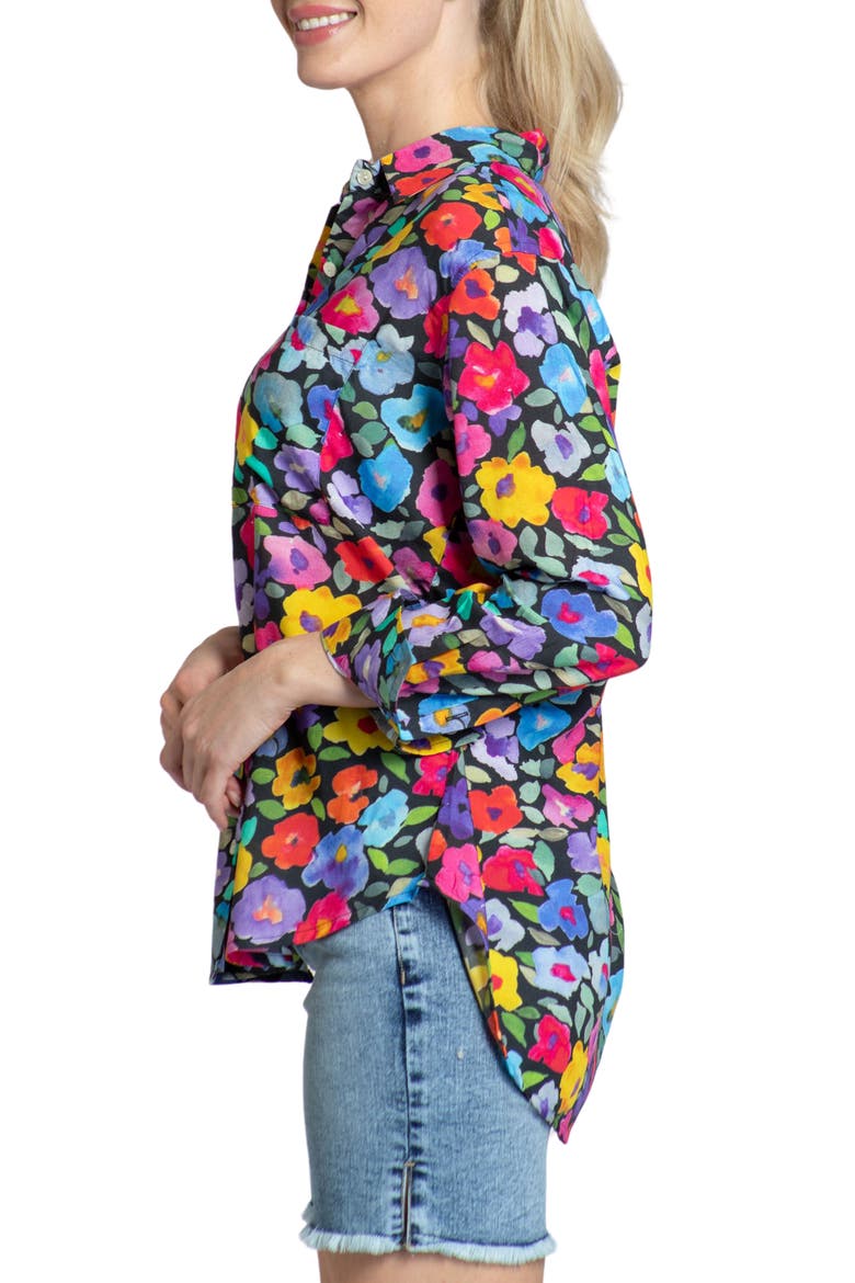 Oversize Feather Print Button-Up Shirt, Alternate, color, PINK MULTI