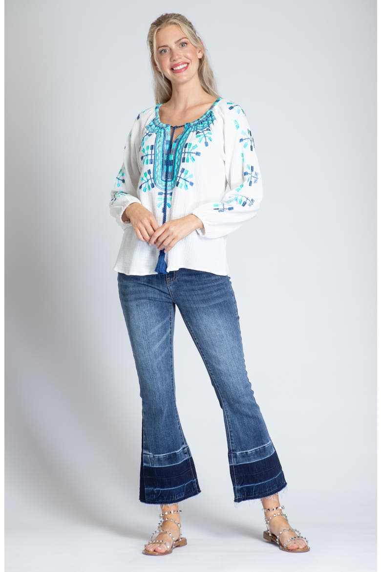 Embroidered Cotton Gauze Peasant Top, Alternate, color, WHITE MULTI