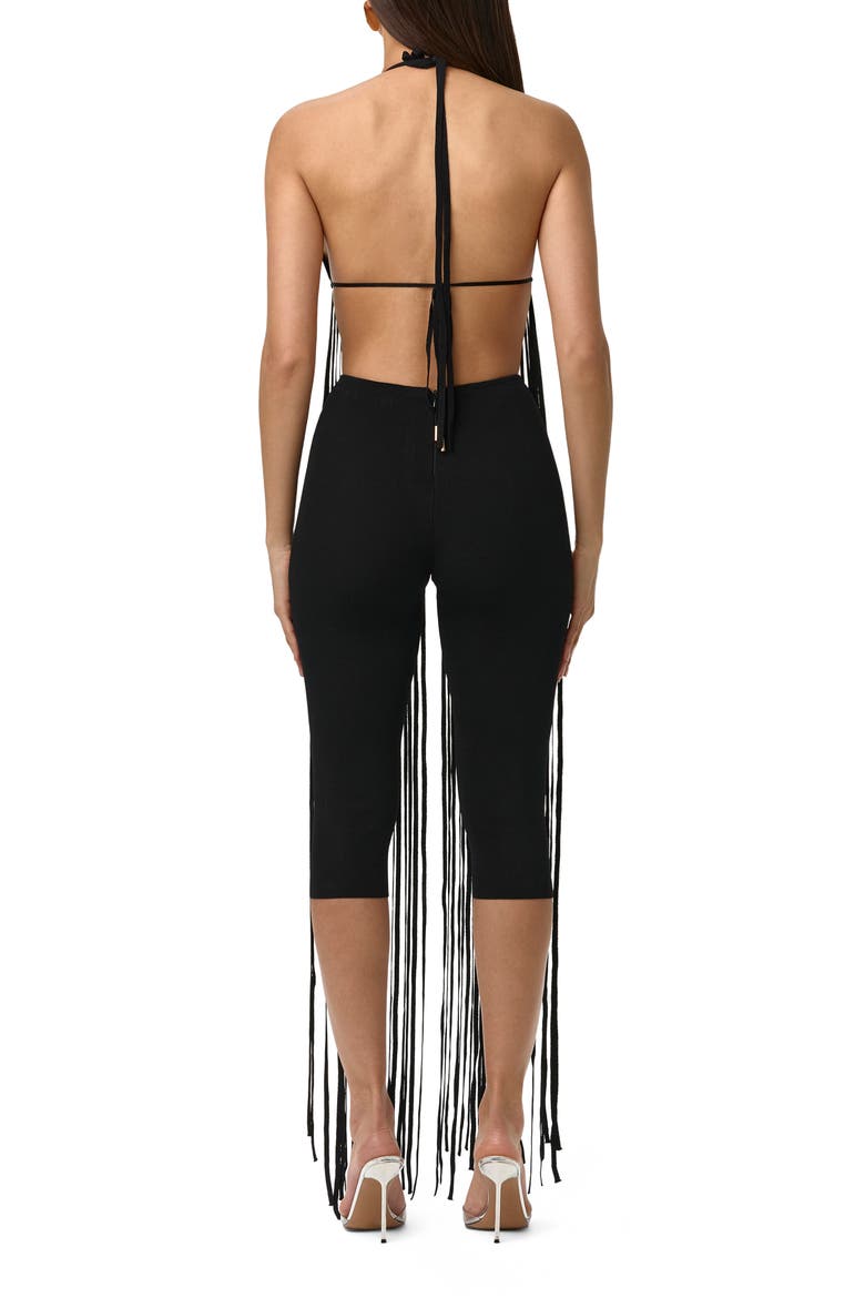 Long Fringe Halter Top, Alternate, color, BLACK