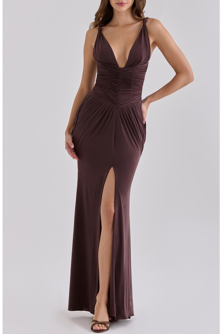 Tabitha Plunge Neck Liquid Soft Jersey Gown, Alternate, color, BLACK CHERRY