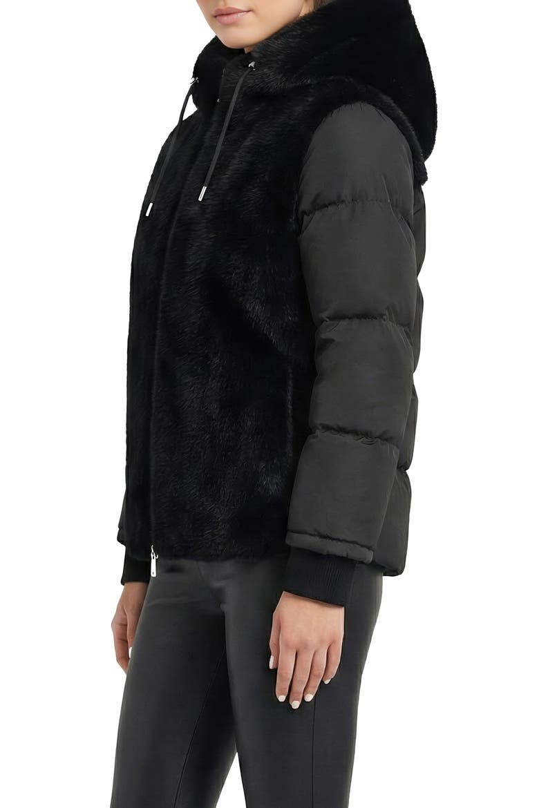 Fur-Free Mink (Faux Fur) Quilted Jacket, Hood, Alternate, color, BLACK/BLACK