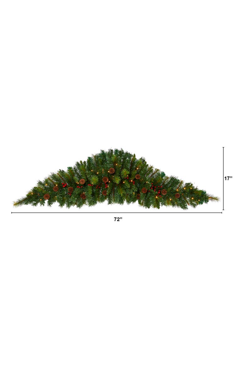 NEARLY NATURAL 6-ft Artificial Christmas Swag with 50 LED Lights, Berries and Pine Cones, Alternate, color, Green