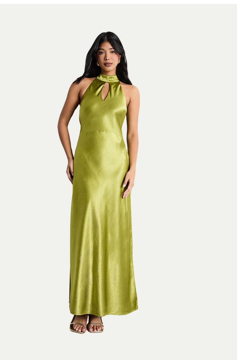 Warehouse Satin Tie Neck Cowl Maxi Dress, Main, color, Olive