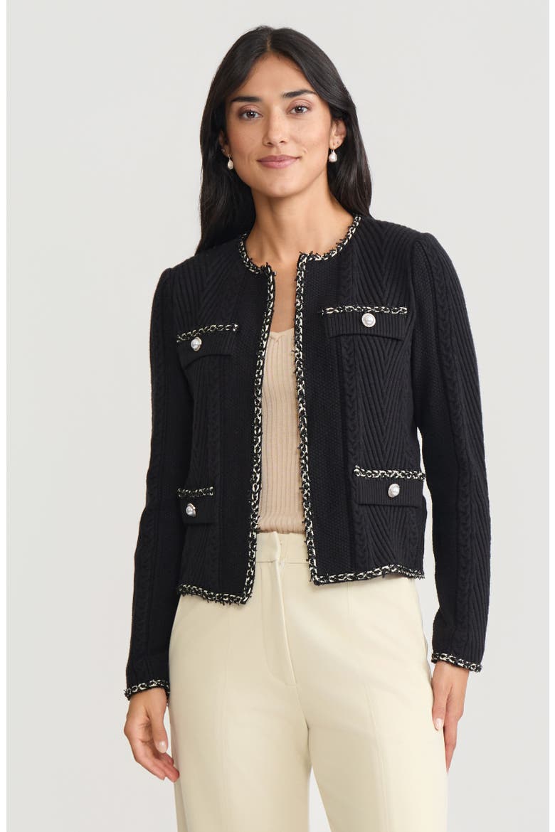 Heritage Eyelash Trim Cozy Ribbed Knit Jacket, Alternate, color, Black/Biscotti