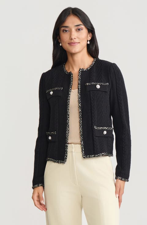 Heritage Eyelash Trim Cozy Ribbed Knit Jacket