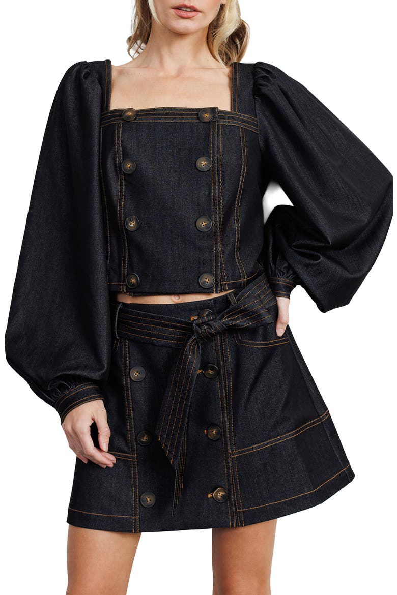 Elma Faux Denim Miniskirt, Alternate, color, BLACK