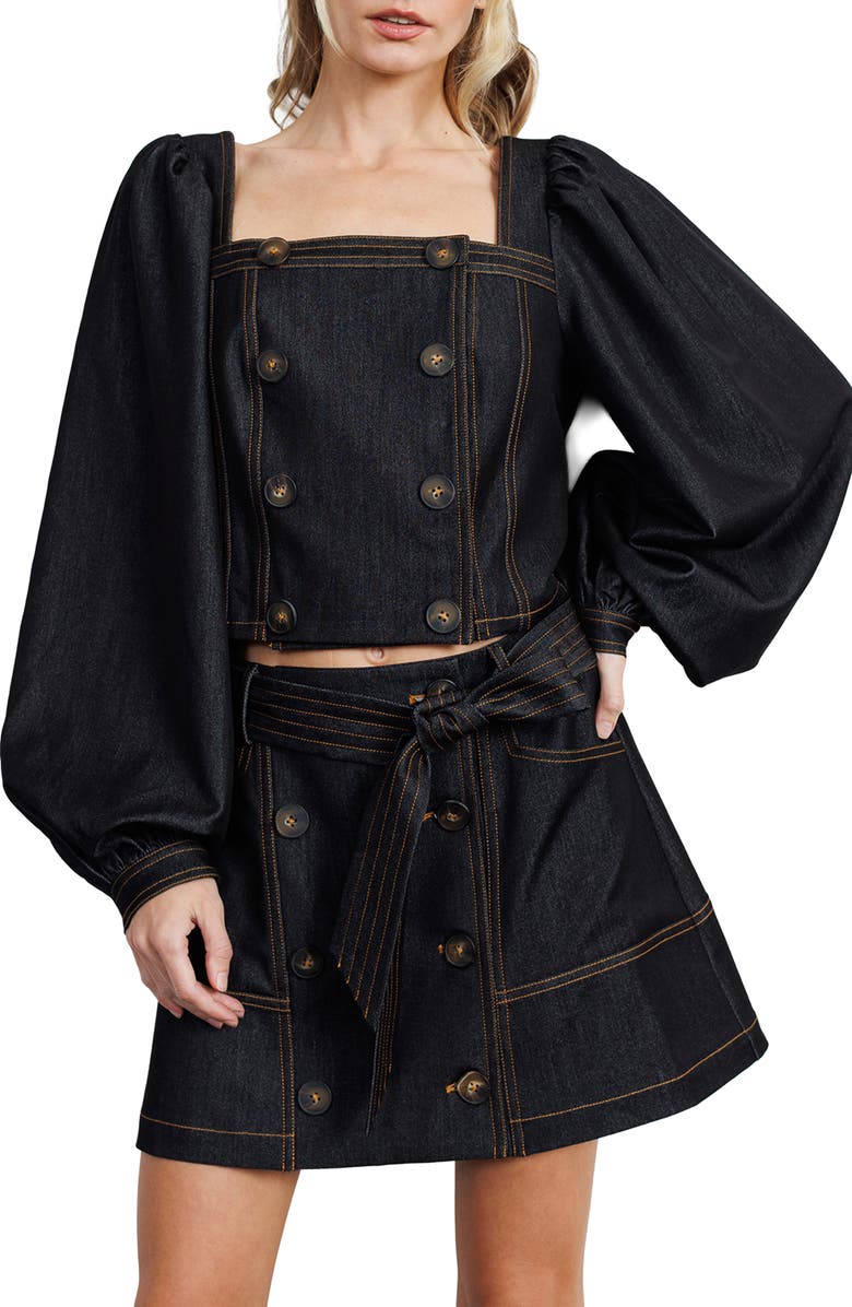 CIEBON Elma Faux Denim Miniskirt, Alternate, color, Black