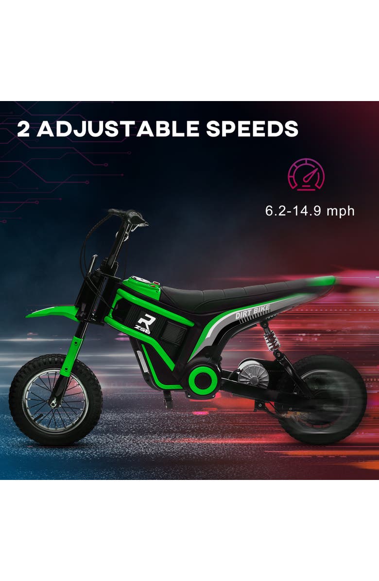 Aosom 24V 350W Electric Dirt Bike with Twist Grip Throttle, 15 MPH, Music Horn, Rear Suspension, Alternate, color, Green