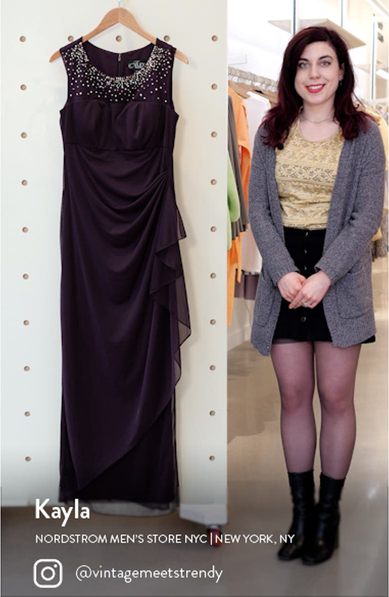 Beaded Mesh Yoke Chiffon Gown, sales video thumbnail