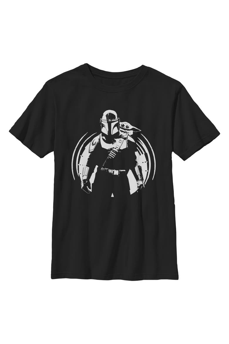 Boys Star Wars The Mandalorian and Grogu Black and White Sketch T Shirt, Main, color, Black
