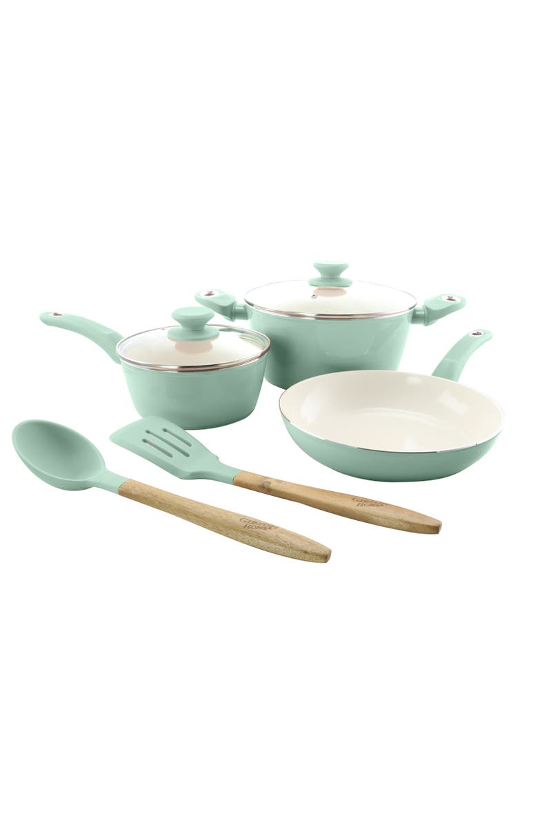 Gibson Home Plaza Cafe 7 Piece Essential Core Aluminum Cookware Set, Alternate, color, Blue