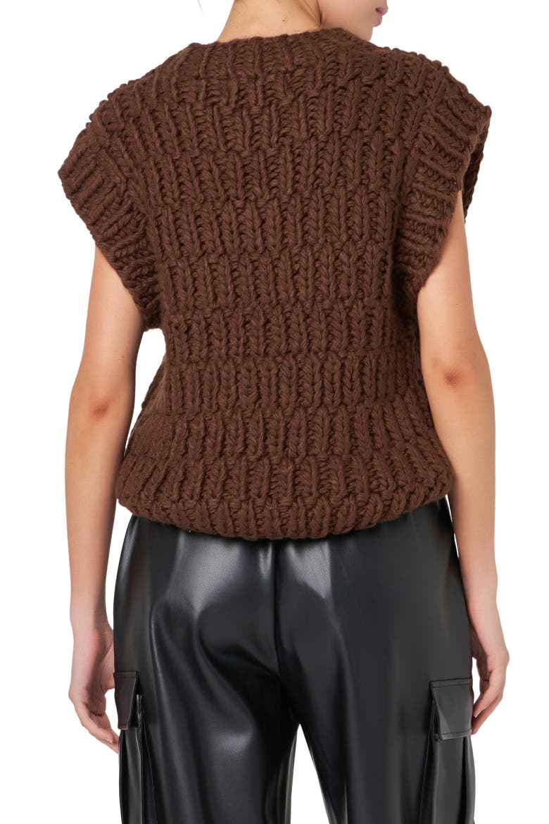 Chunky Cap Sleeve Sweater, Alternate, color, BROWN