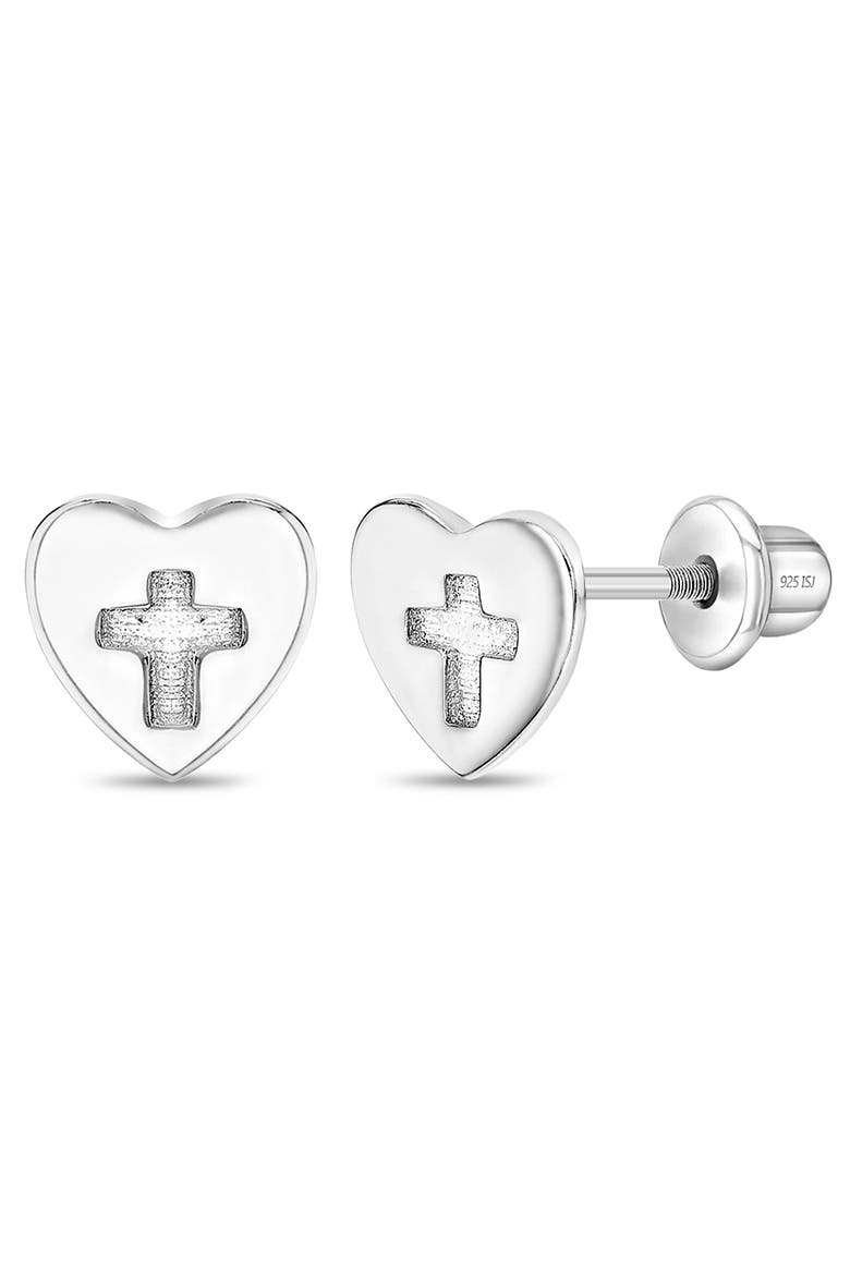 Heart & Cross Earrings, Main, color, Silver