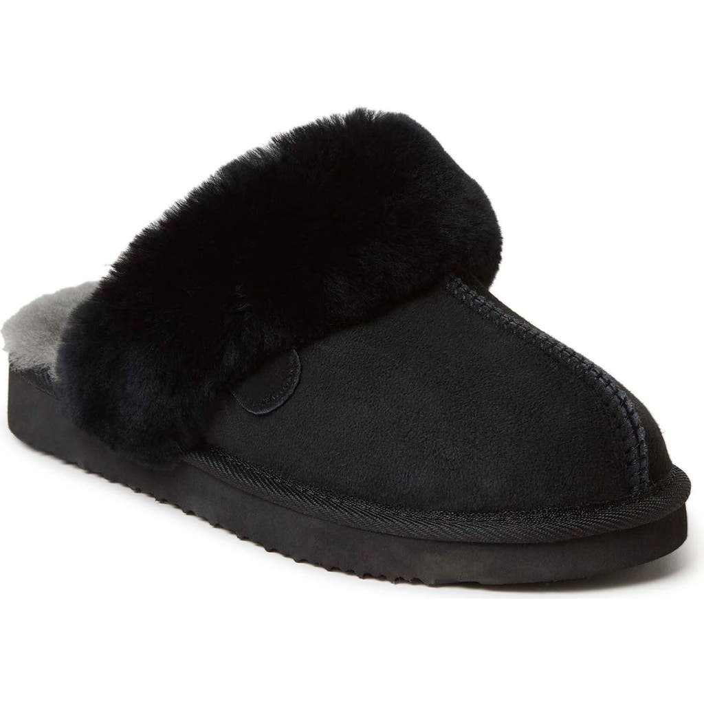 Dearfoams Fireside Sydney Genuine Shearling Scuff Slipper In Black