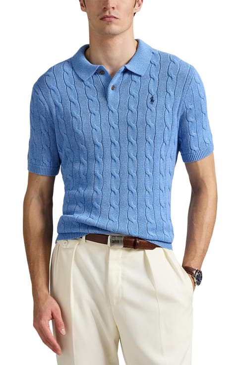 Cable Short Sleeve Polo Sweater