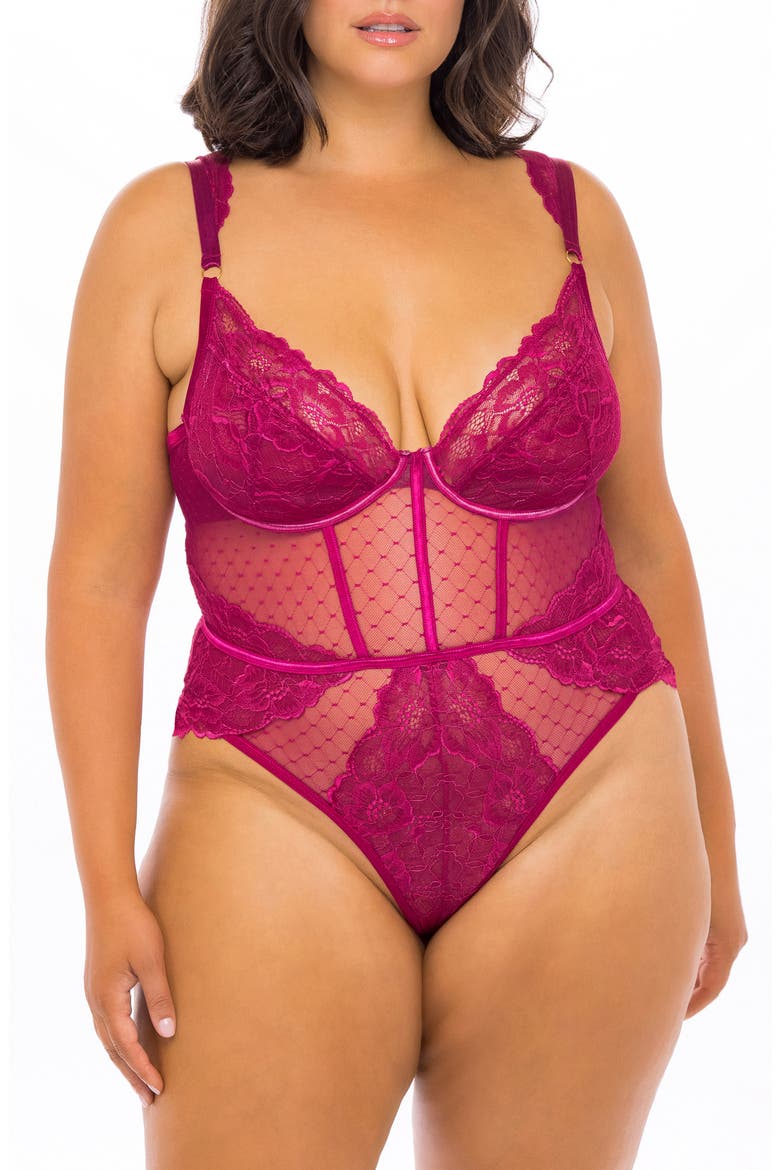 Underwire Thong Teddy, Main, color, CHERRIES JUBILEE