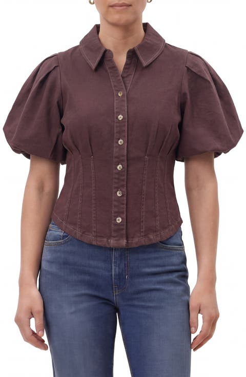 Corset Seam Puff Sleeve Shirt