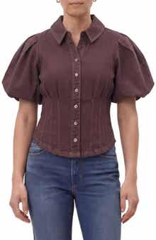Corset Seam Puff Sleeve Shirt