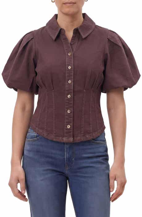 Corset Seam Puff Sleeve Shirt