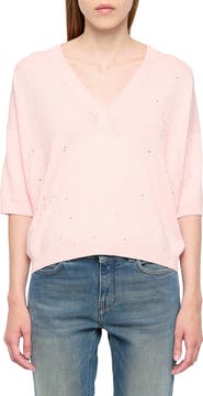 Zadig & Voltaire Wully Lico Embellished Linen Blend V-Neck Sweater