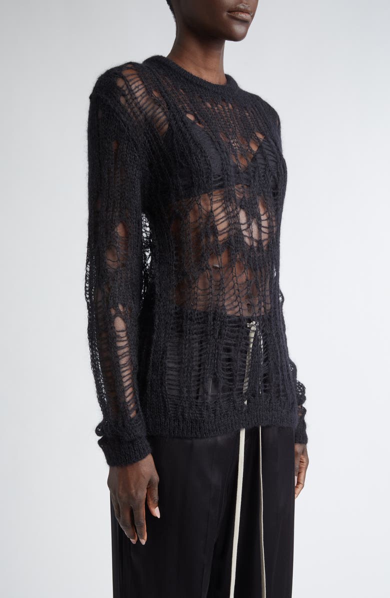 Rick Owens Maglia Biker Distressed Mohair & Wool Blend Sweater, Alternate, color, 
