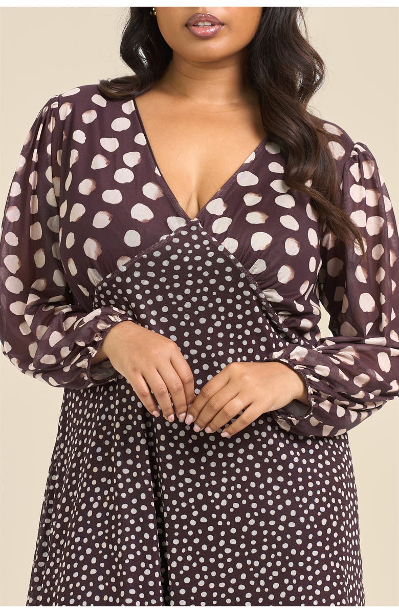 FASHION-SZN CURVE Plus Size Polka Dot Mesh Midi Dress, Alternate, color, Brown