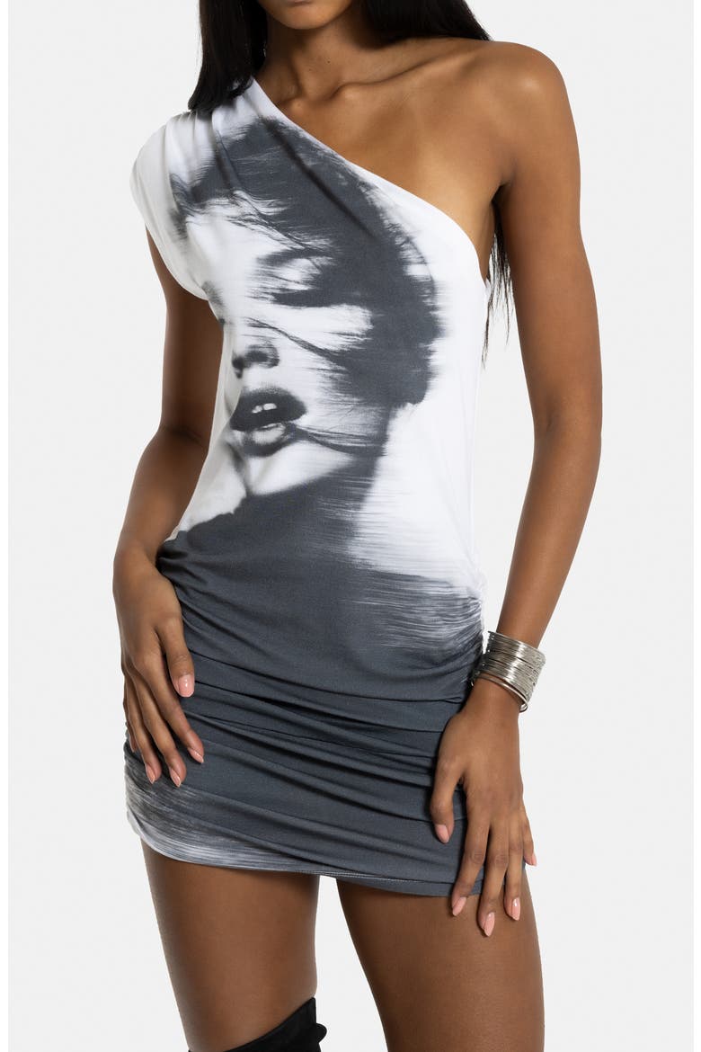 After Dark One-Shoulder Knit Minidress, Alternate, color, GREY