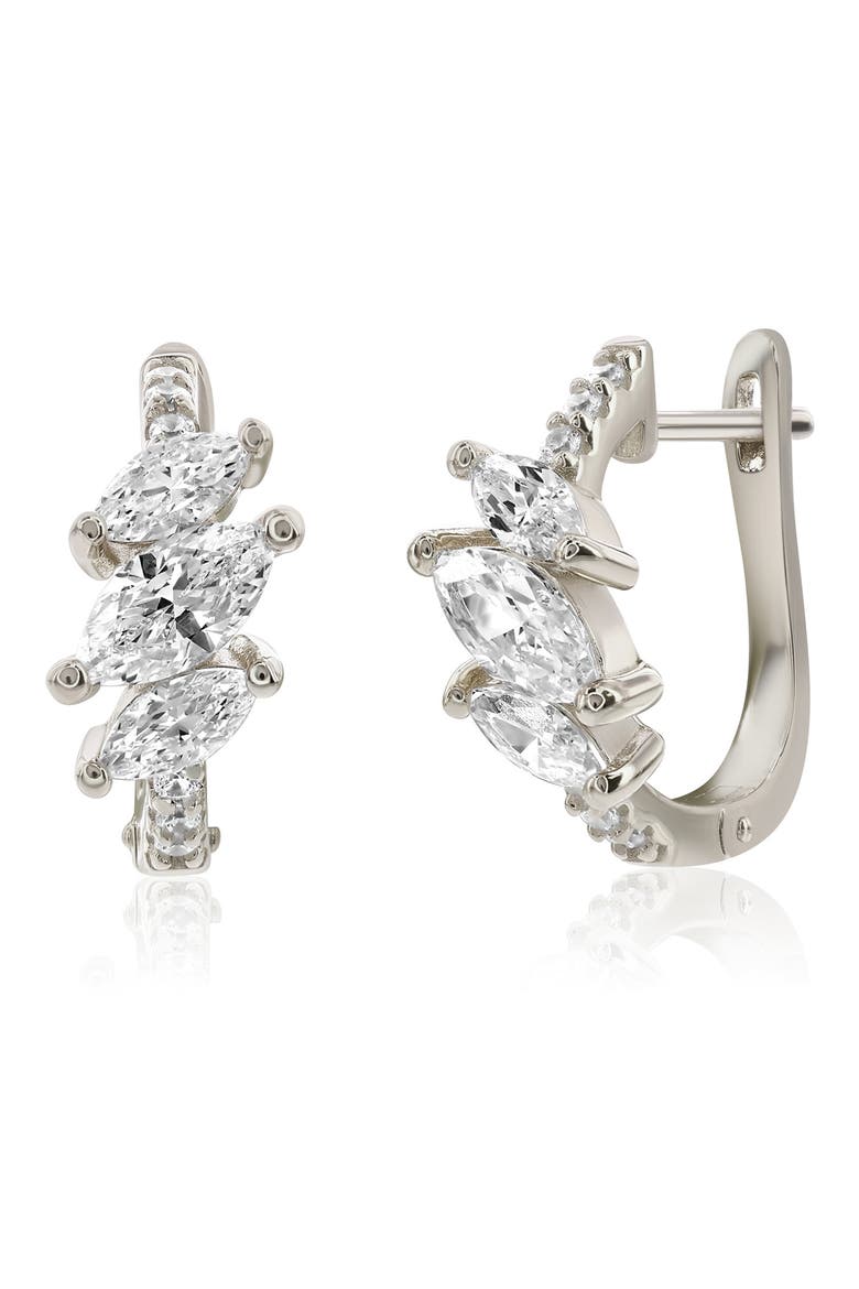 Marquis Cubic Zirconia Huggie Hoop Earrings, Alternate, color, SILVER