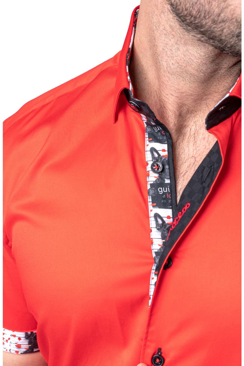 Galileo Modern Red Short Sleeve Contemporary Fit Button-Up Shirt, Alternate, color, RED